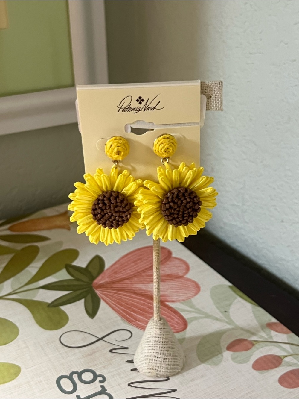 NWT Patricia Nash Yellow 🌻 Stud Drop Earrings with Brown Centers #PNER